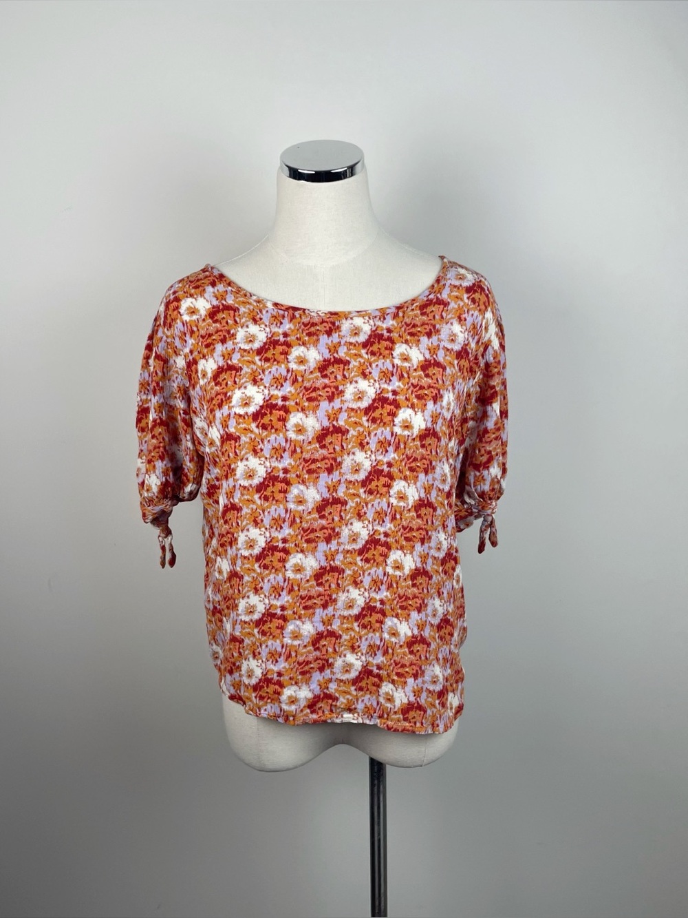Cynthia Rowley Orange White Floral Short Sleeve Blouse Top Women Large